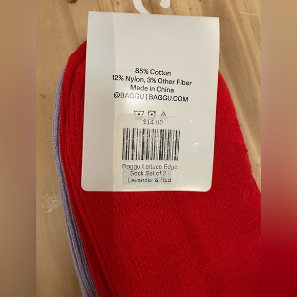 Baggu 2 lettuce edge ribbed socks NWT red and lavender - Picture 3 of 3